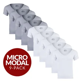 Deep V Micro Modal Sweat Proof Undershirt For Men - Mix 9-Pack (5x White, 4x Grey)