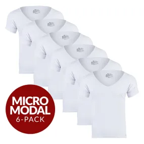 Deep V Micro Modal Sweat Proof Undershirt For Men - White 6-Pack