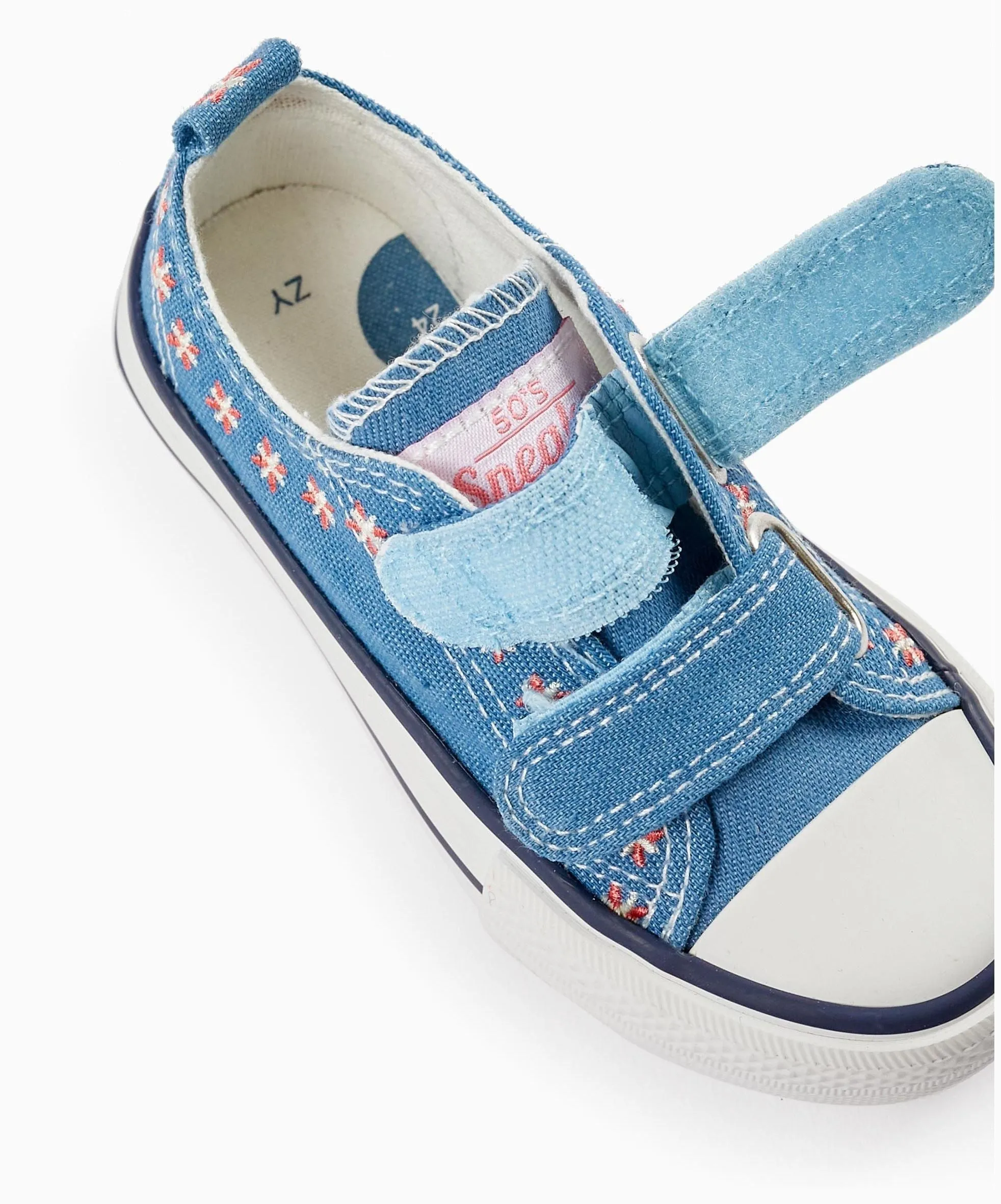 Denim Trainers with Embroidered Flowers for Baby Girls '50s Sneaker', Blue