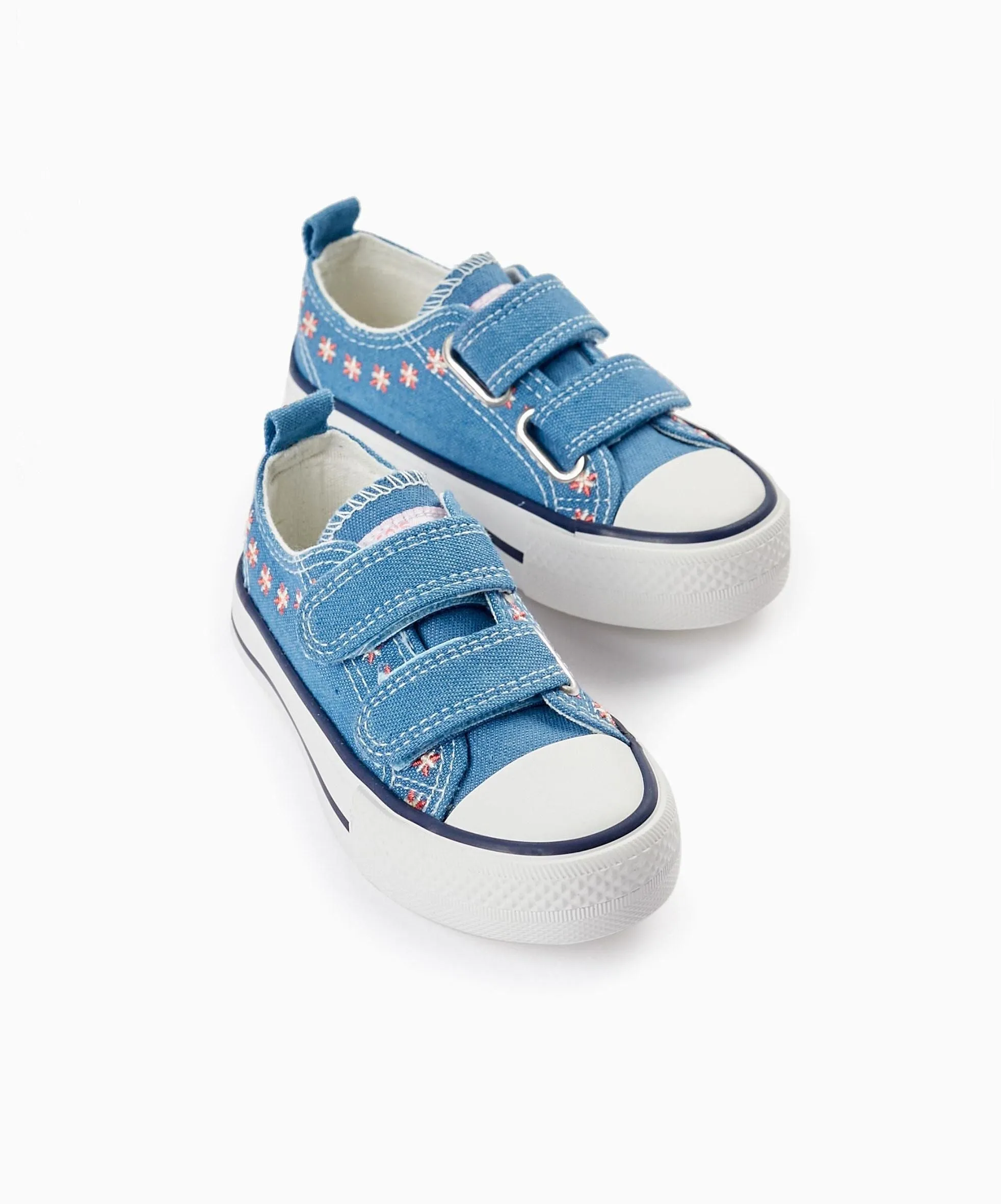 Denim Trainers with Embroidered Flowers for Baby Girls '50s Sneaker', Blue