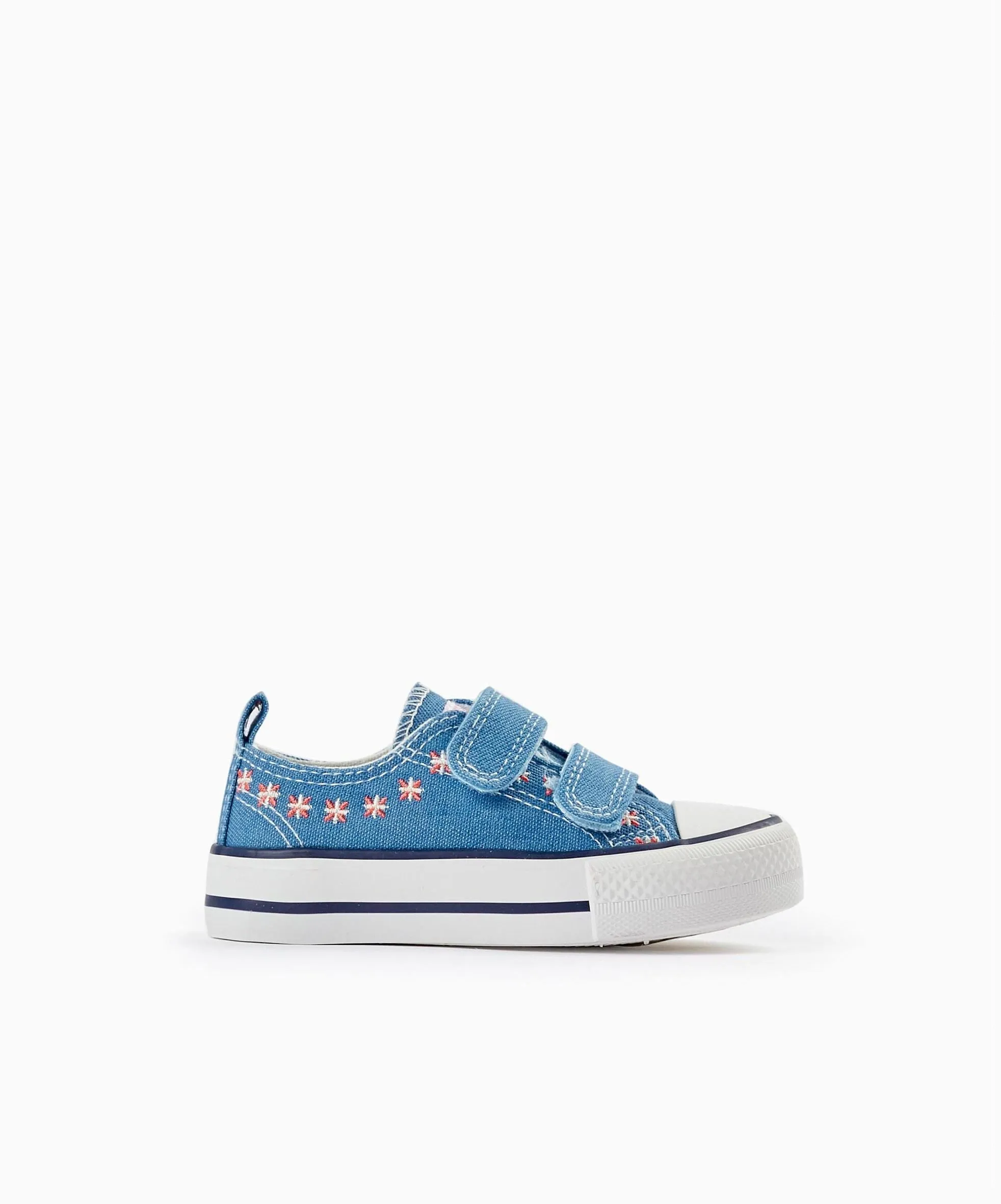 Denim Trainers with Embroidered Flowers for Baby Girls '50s Sneaker', Blue