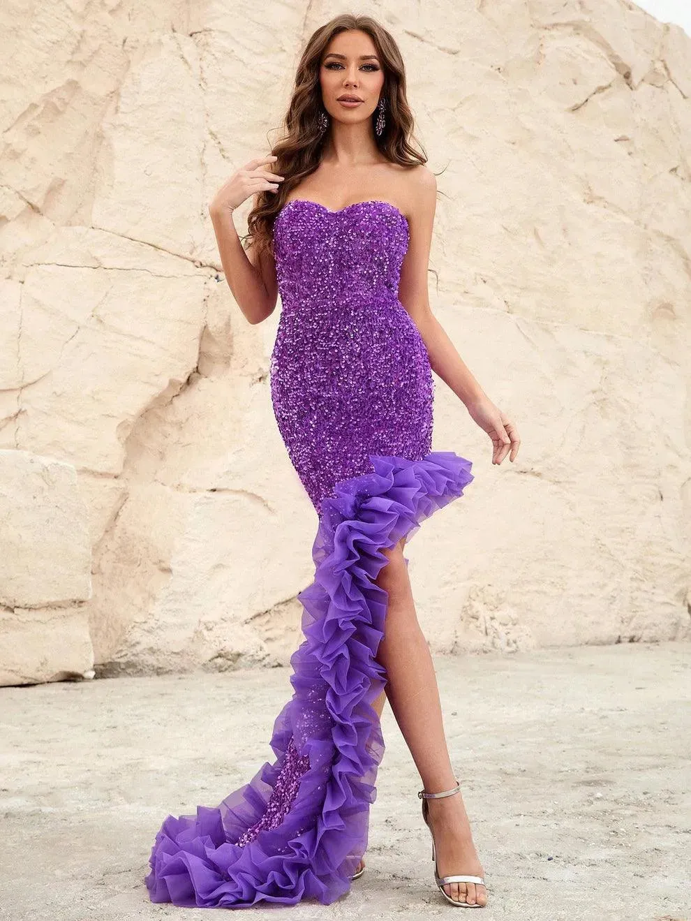 Elegant Asymmetrical Hem Sequin Tube Dress