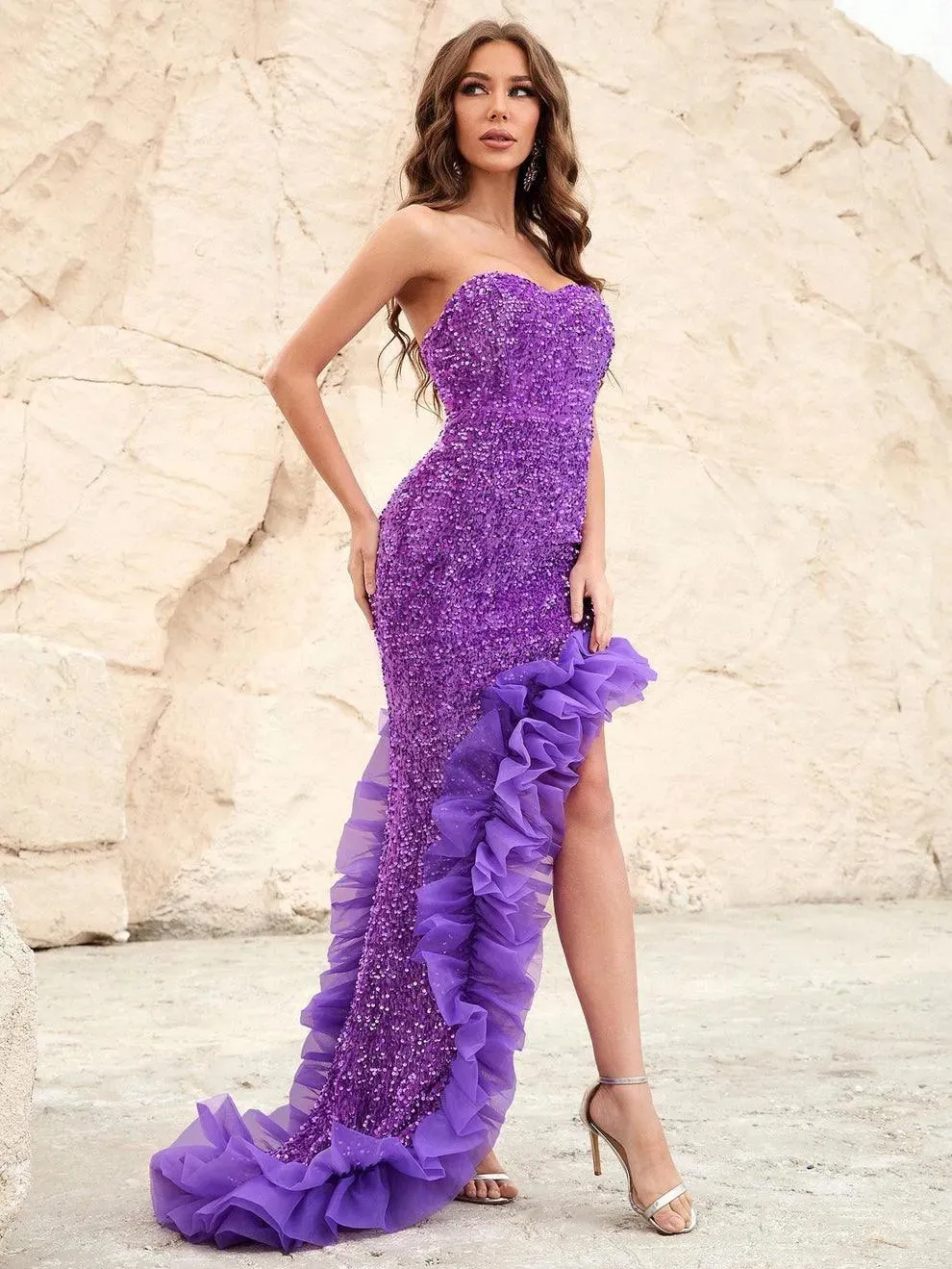 Elegant Asymmetrical Hem Sequin Tube Dress