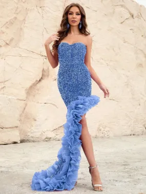 Elegant Asymmetrical Hem Sequin Tube Dress