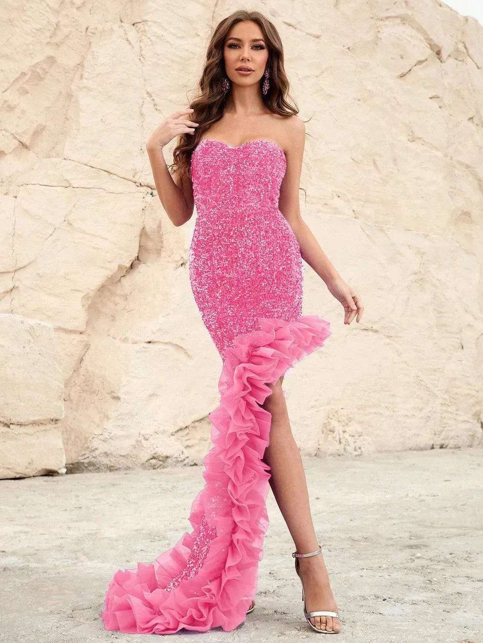 Elegant Asymmetrical Hem Sequin Tube Dress