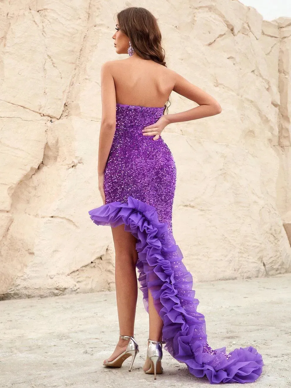 Elegant Asymmetrical Hem Sequin Tube Dress