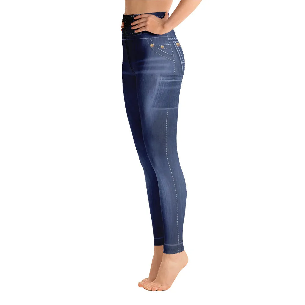 ELEVATED ESSENTIALS, BOOTY BOOSTING HIGH WAISTBAND FADED BLUE JEANS LEGGING