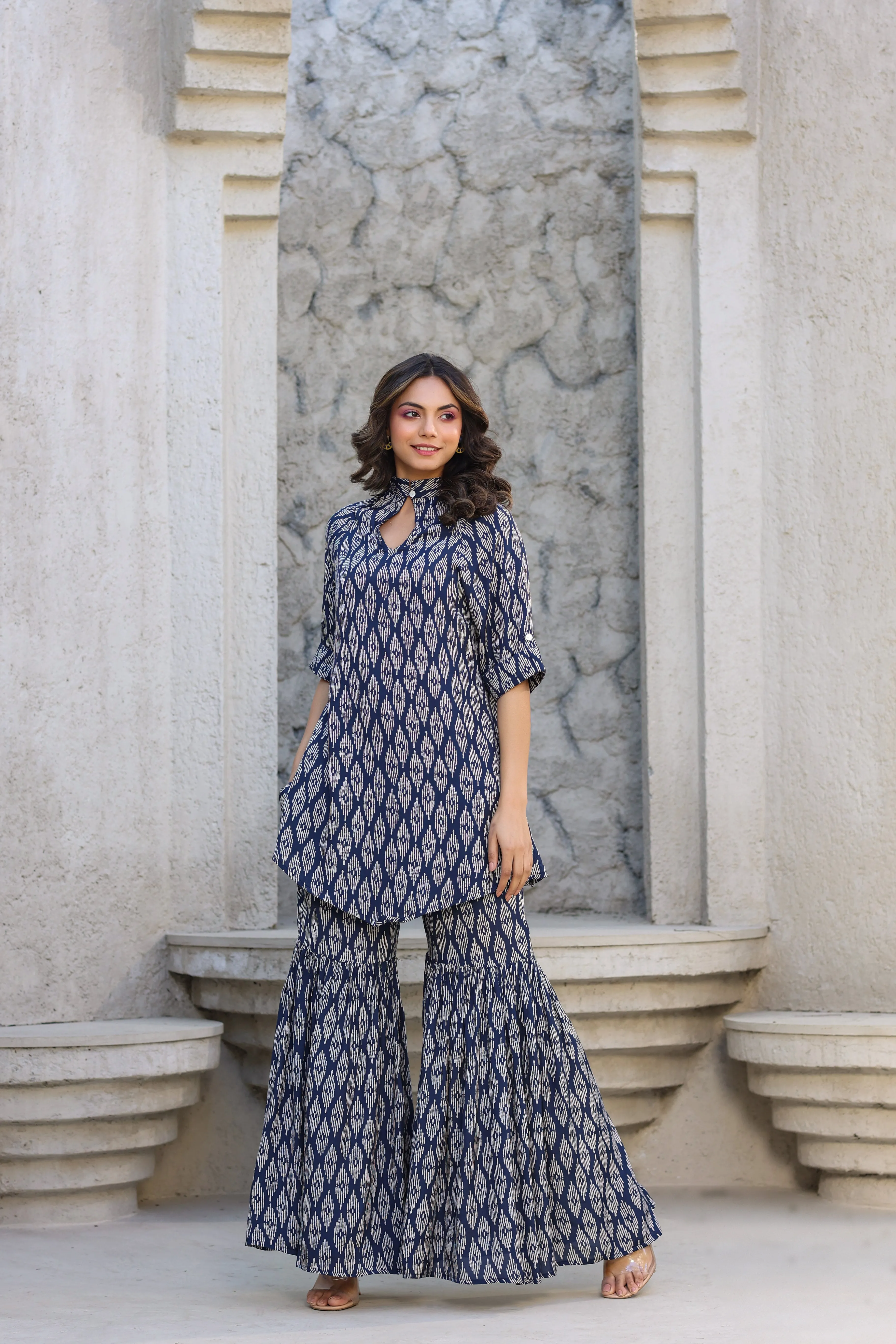 Elevated motifs on Silk Blue Co-ord Set