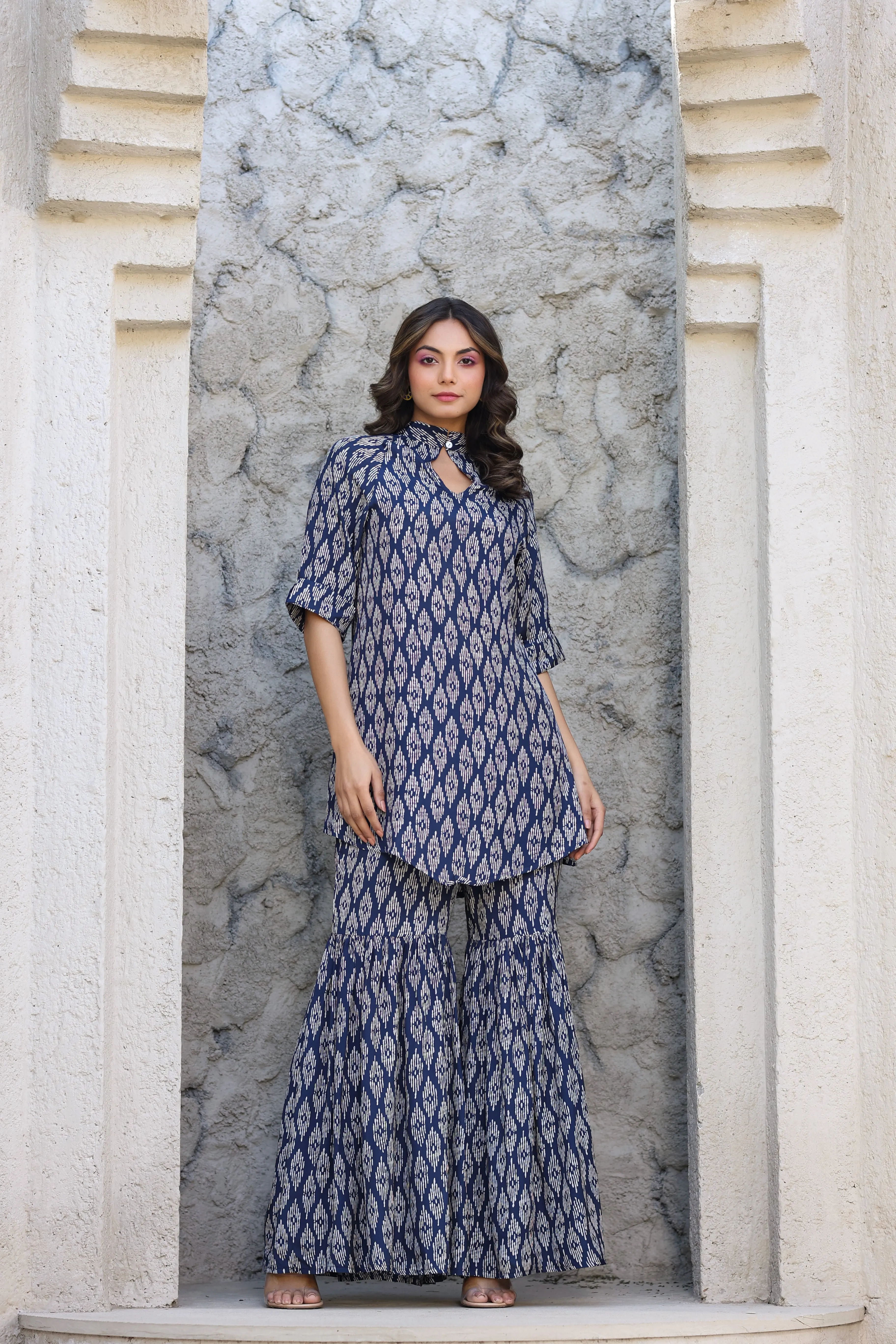 Elevated motifs on Silk Blue Co-ord Set