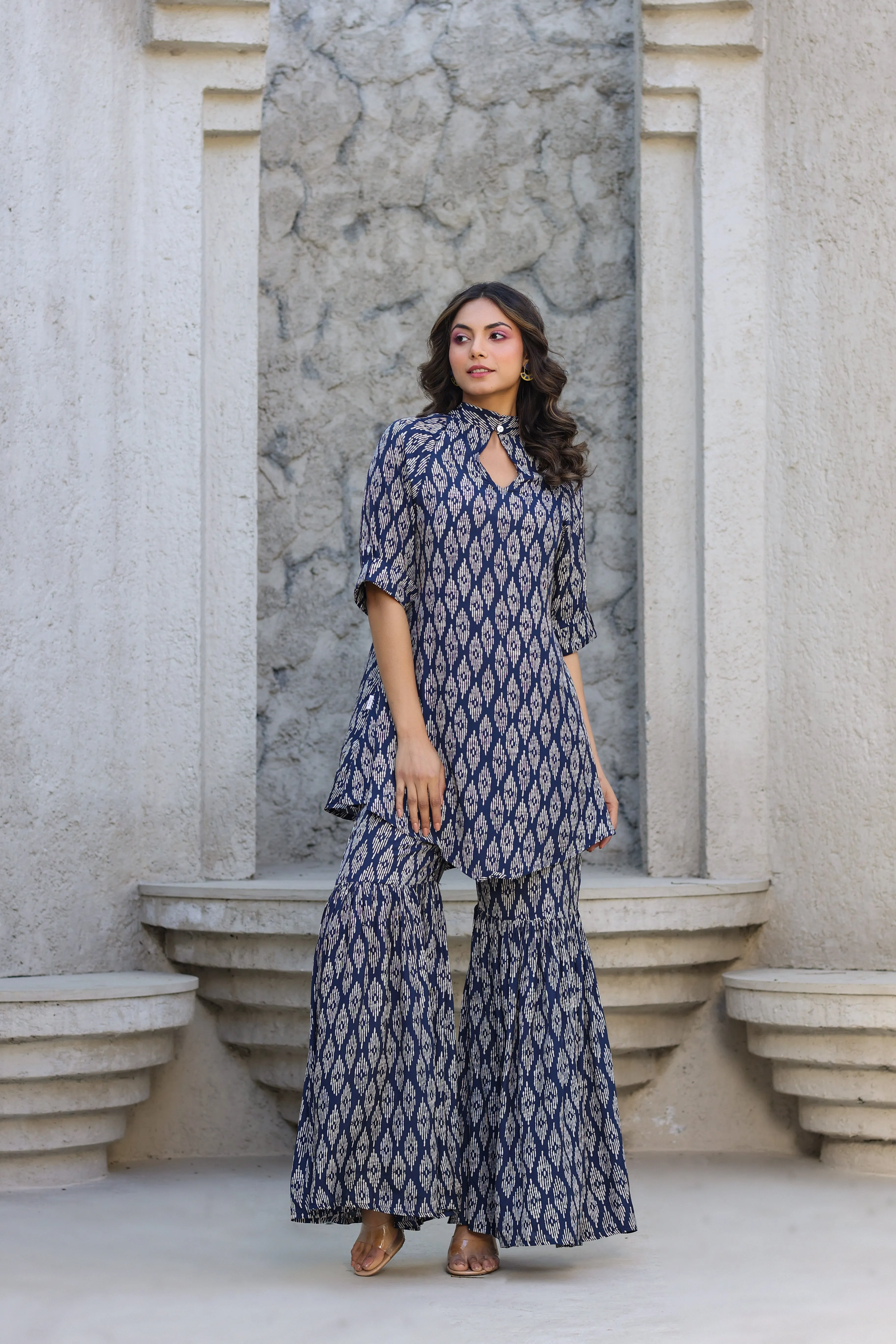 Elevated motifs on Silk Blue Co-ord Set