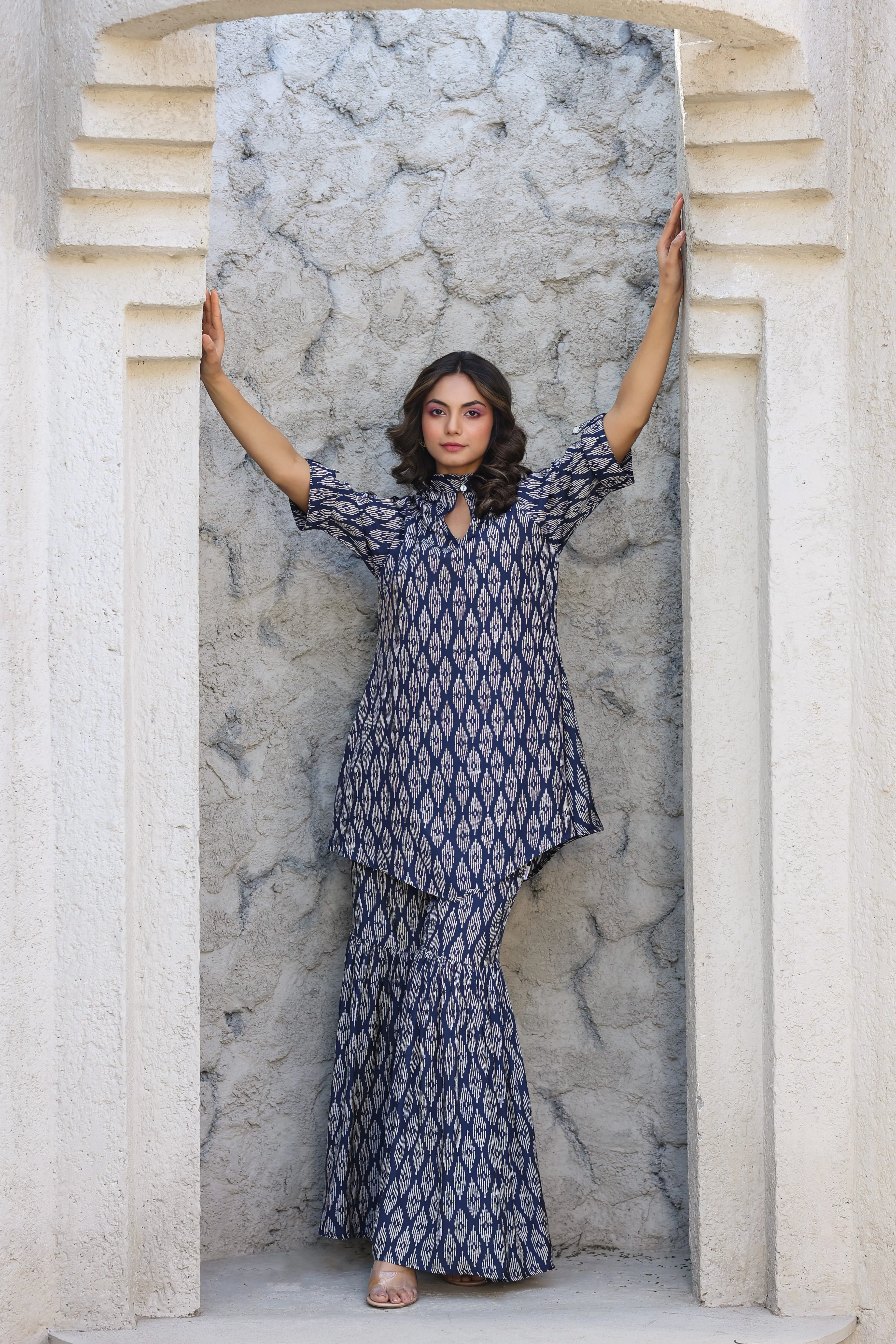 Elevated motifs on Silk Blue Co-ord Set