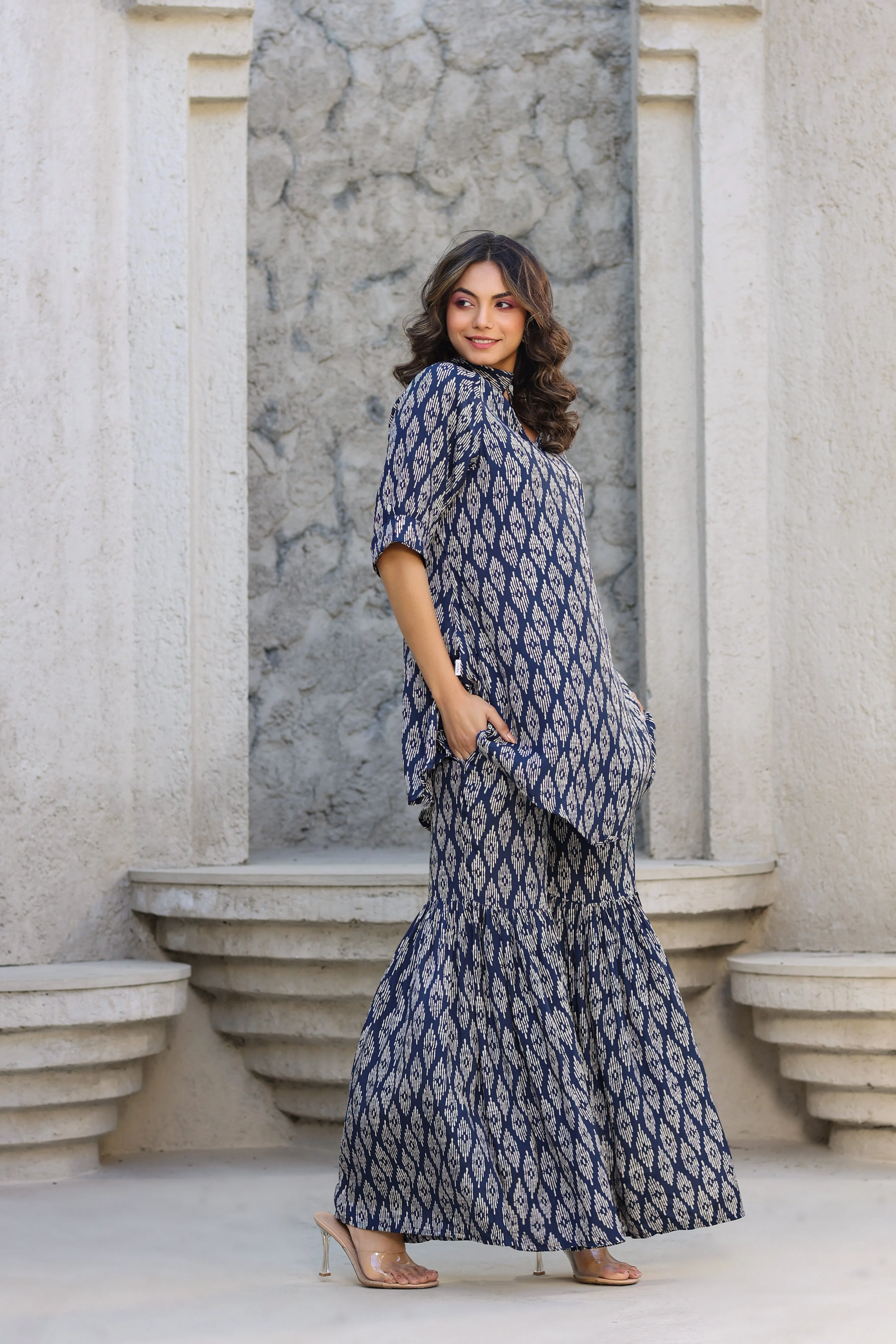 Elevated motifs on Silk Blue Co-ord Set