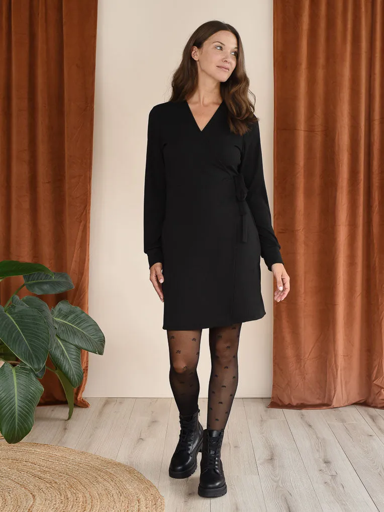 Ellie Black Rib Wrap Dress