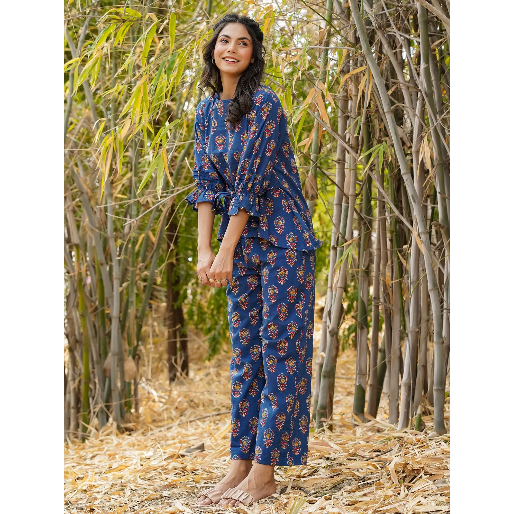 Embellished Motif on Blue Cotton Co-ordinate Set