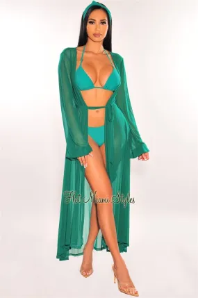 Emerald Mesh Long Sleeves Belted Maxi Cover Up