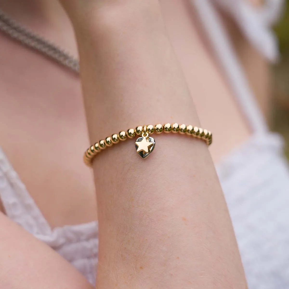 Emily Heart and Star Elasticated Bracelet In Gold & Silver-Tone