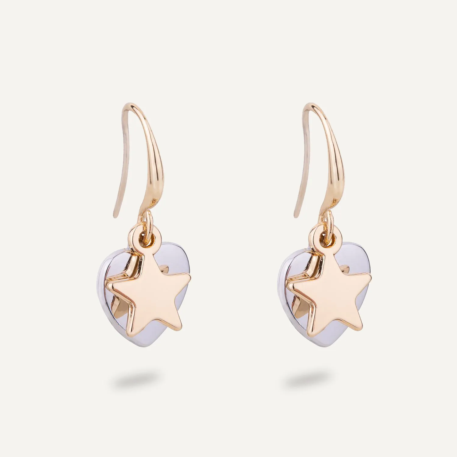 Emily Heart and Star Hook Earrings In Gold & Silver-Tone