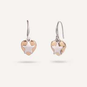 Emily Heart and Star Hook Earrings In Silver & Gold-Tone