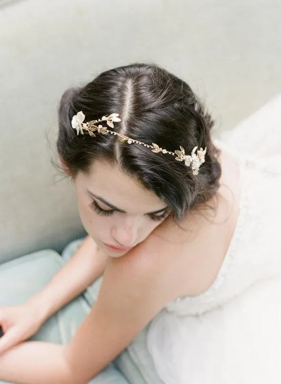 EMMA ANNE Gilded Leaves Bridal Headband