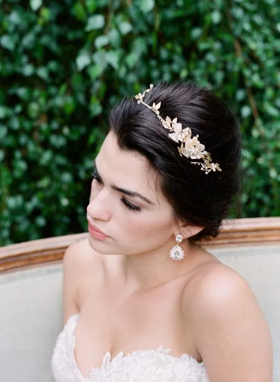 EMMA ANNE Gilded Leaves Bridal Headband