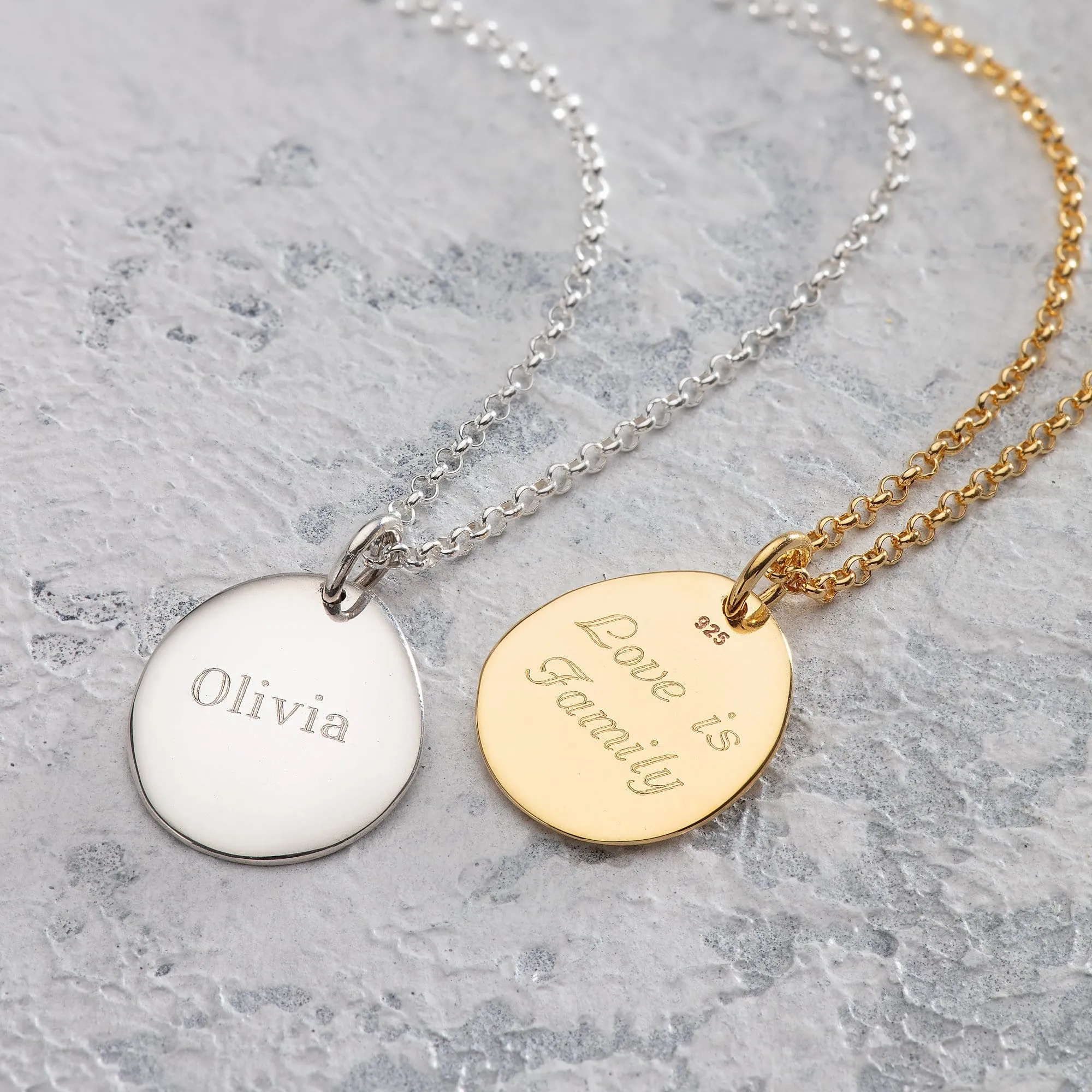 Engraved Gold Plated Pebble Necklace (Medium)