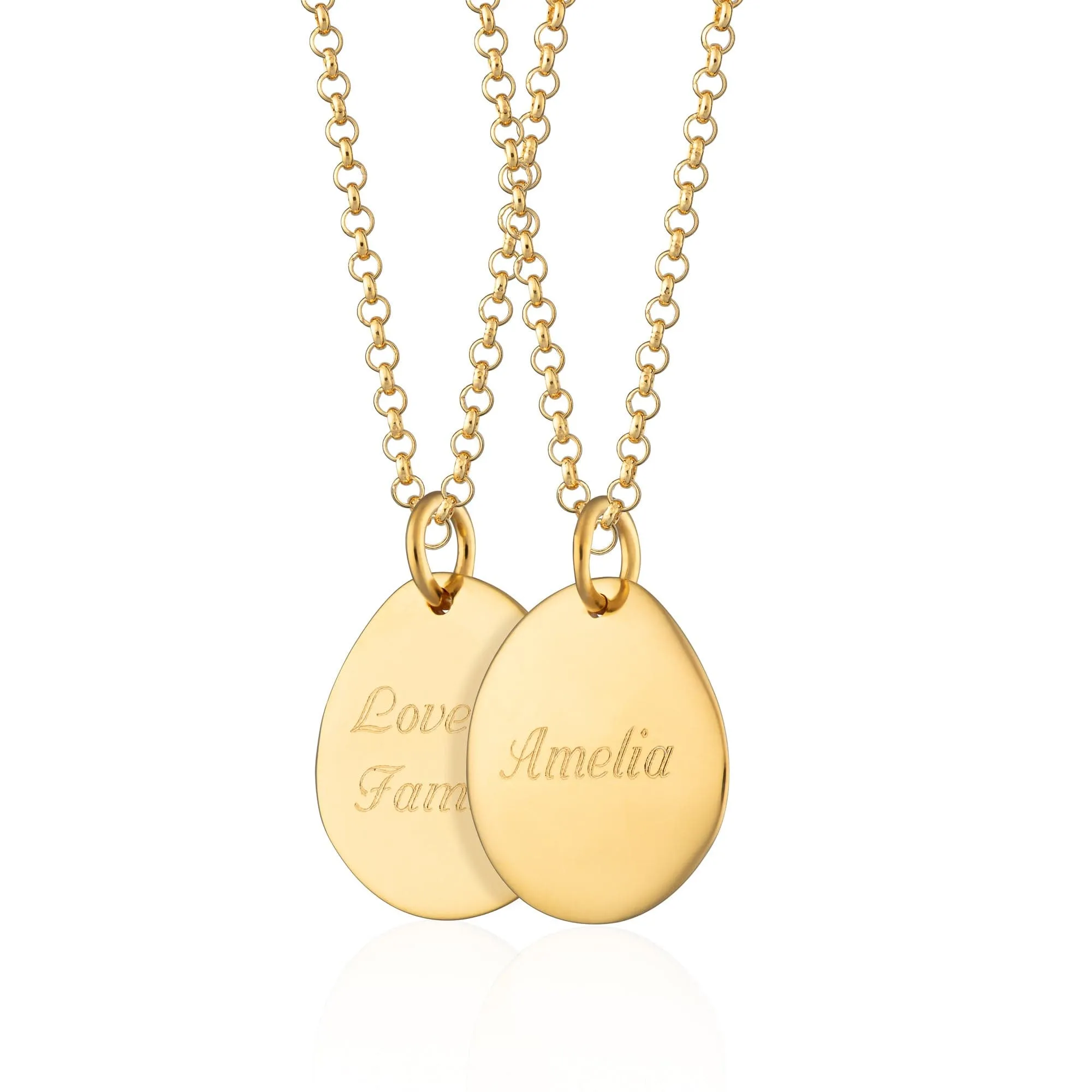 Engraved Gold Plated Pebble Necklace (Medium)