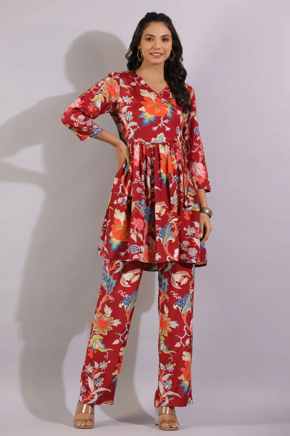 Floral Jaal on Angrakha Silk Co-ord Set