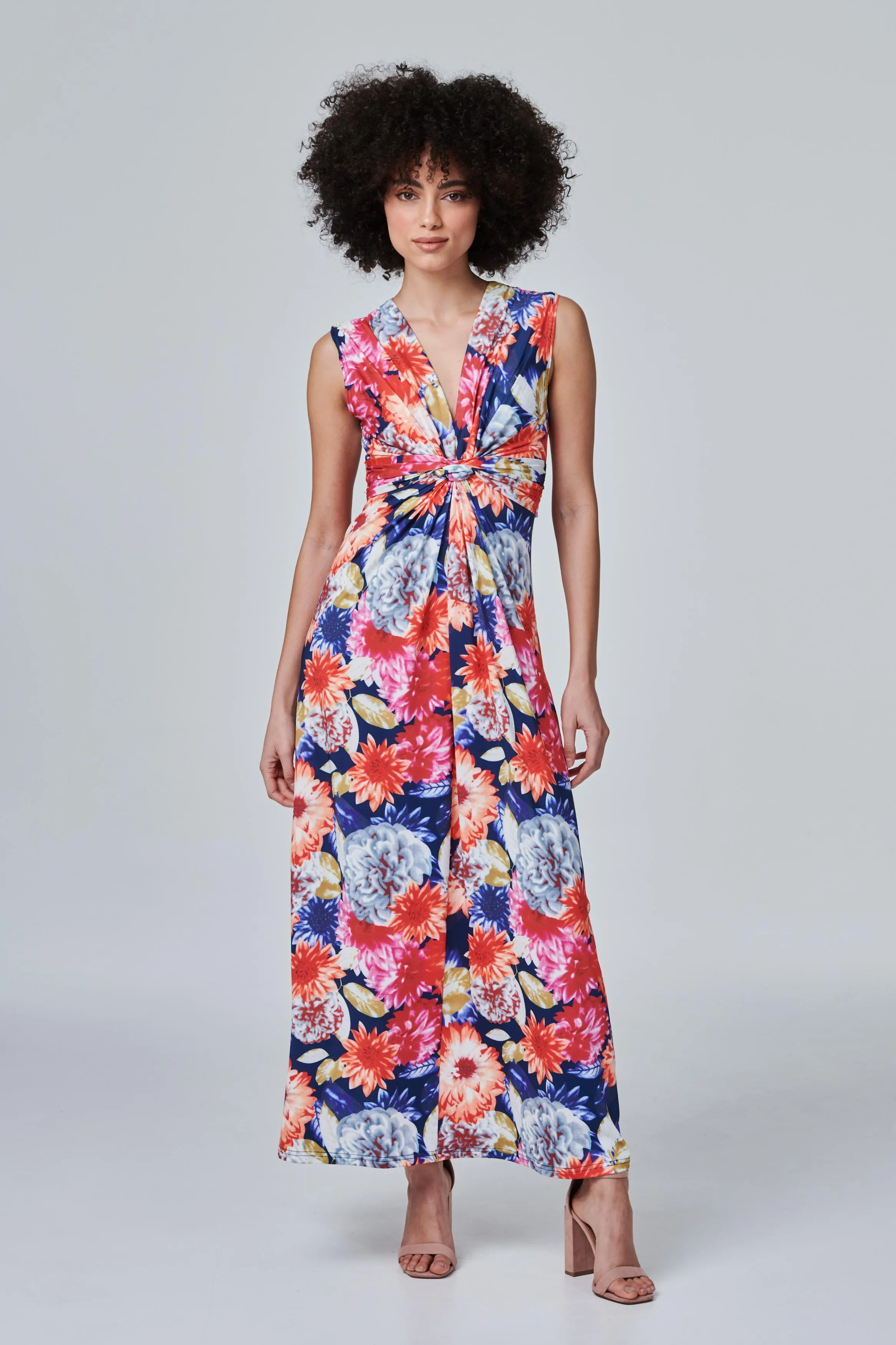 Floral Knot Front Maxi Dress