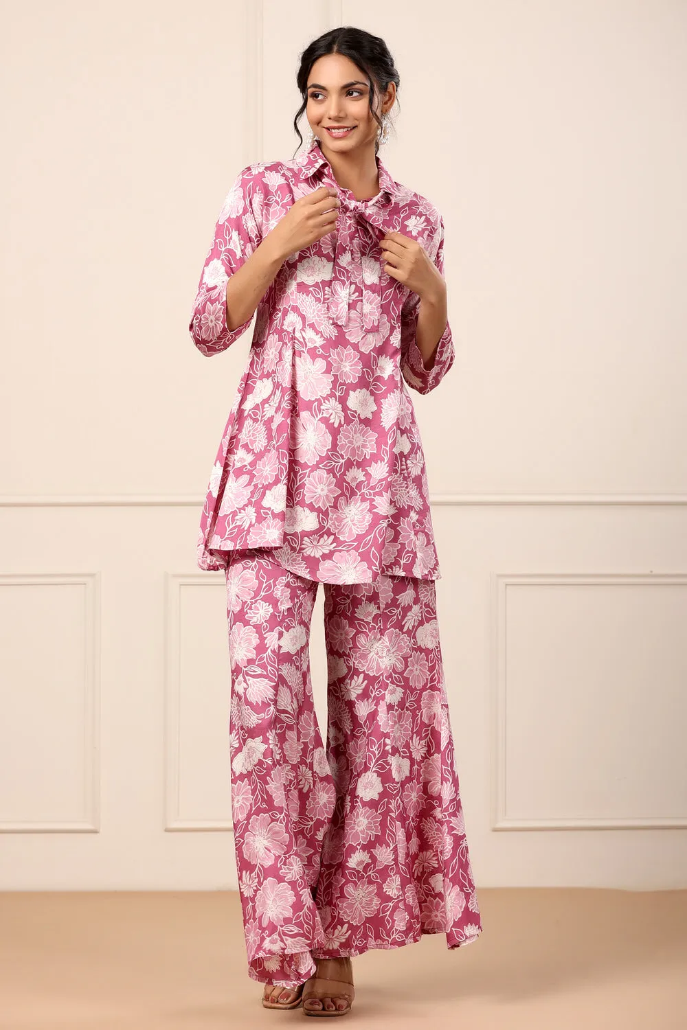 Floral Pink Silk Co-ord set