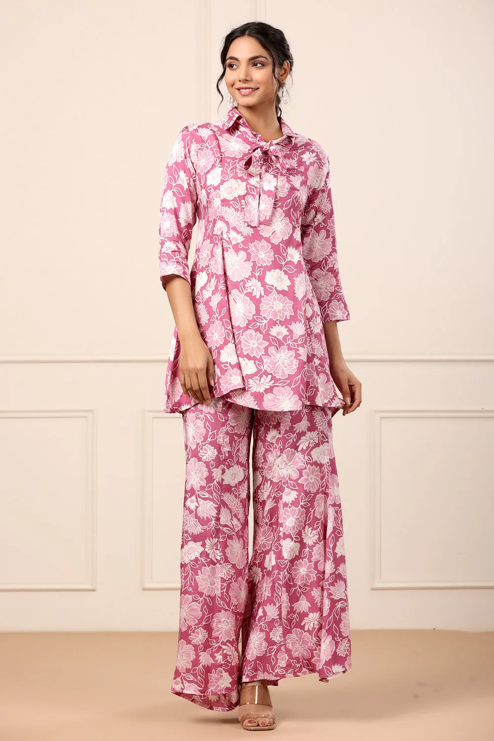 Floral Pink Silk Co-ord set