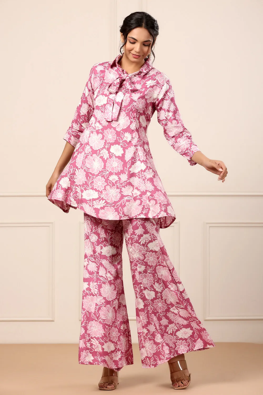 Floral Pink Silk Co-ord set