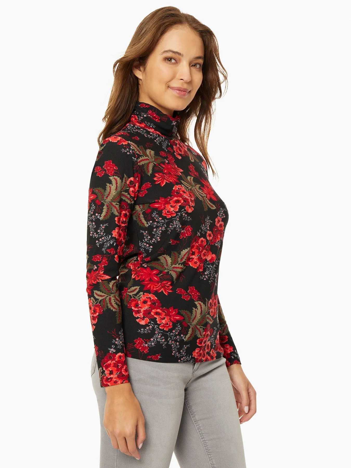 Floral Shirred Detail Turtleneck