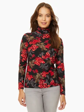 Floral Shirred Detail Turtleneck