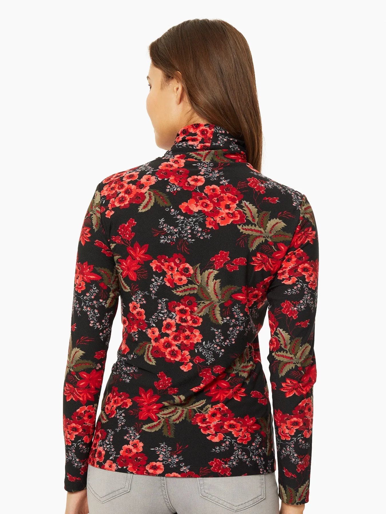 Floral Shirred Detail Turtleneck