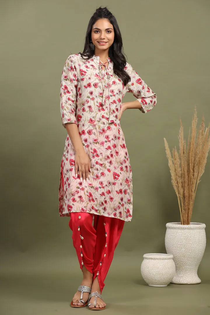 Floral Twines Top with Tulip Pants Muslin Silk Co-ord Set