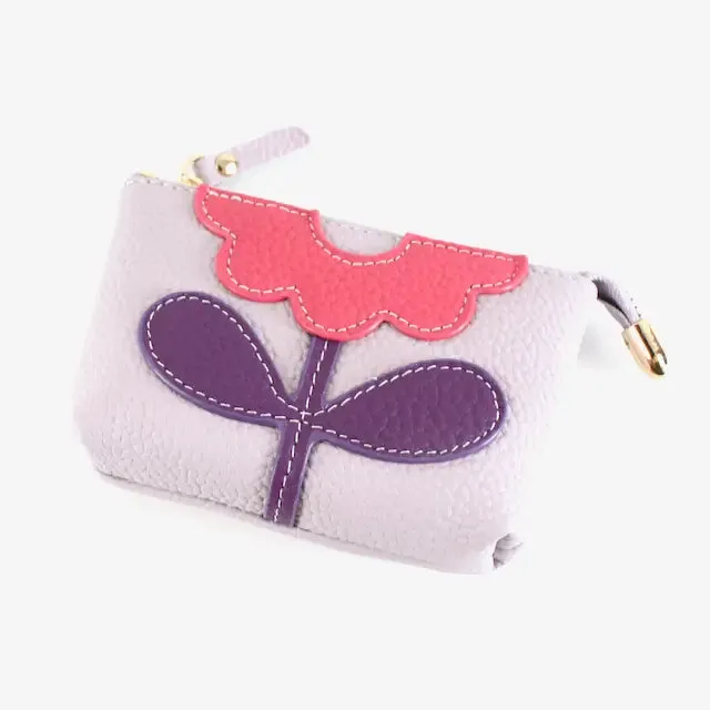 Flower Applique Leather Coin Purse - Several Colors