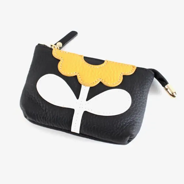 Flower Applique Leather Coin Purse - Several Colors