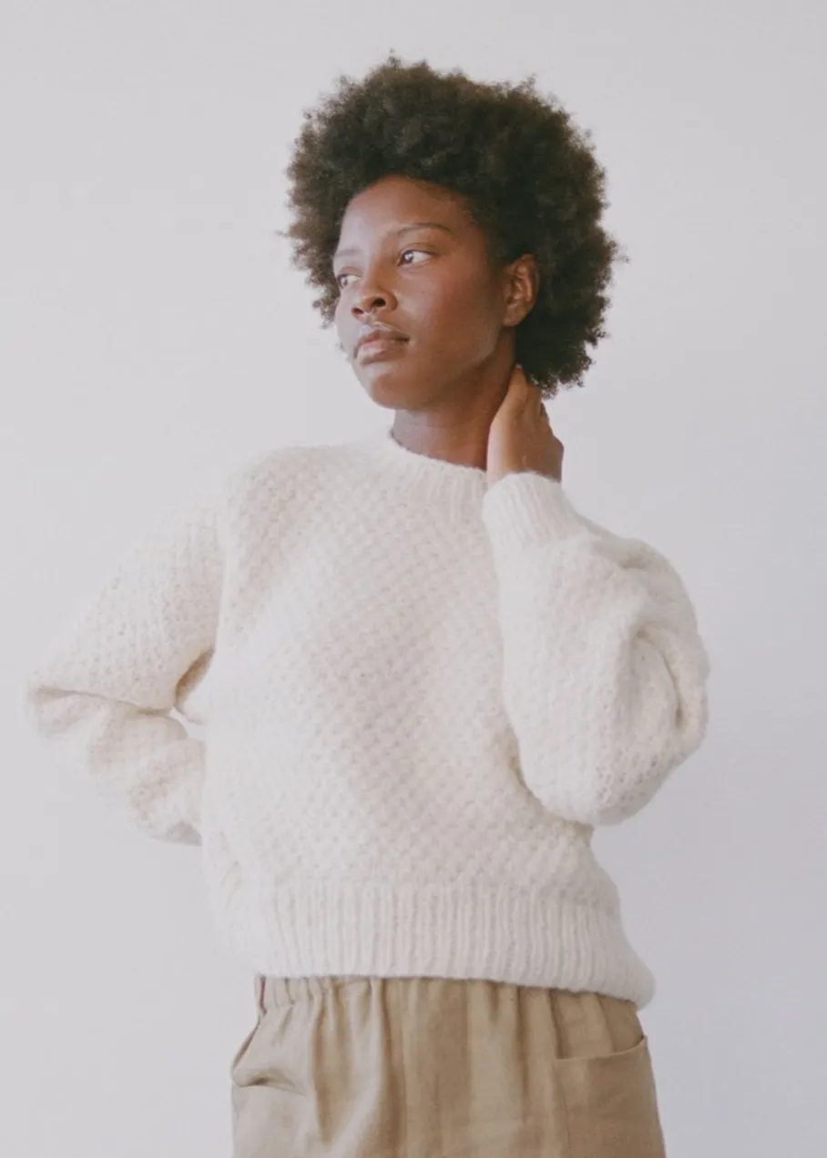 Gia Hand Knit Sweater, Eco-Cloud Alpaca Cotton, Cream