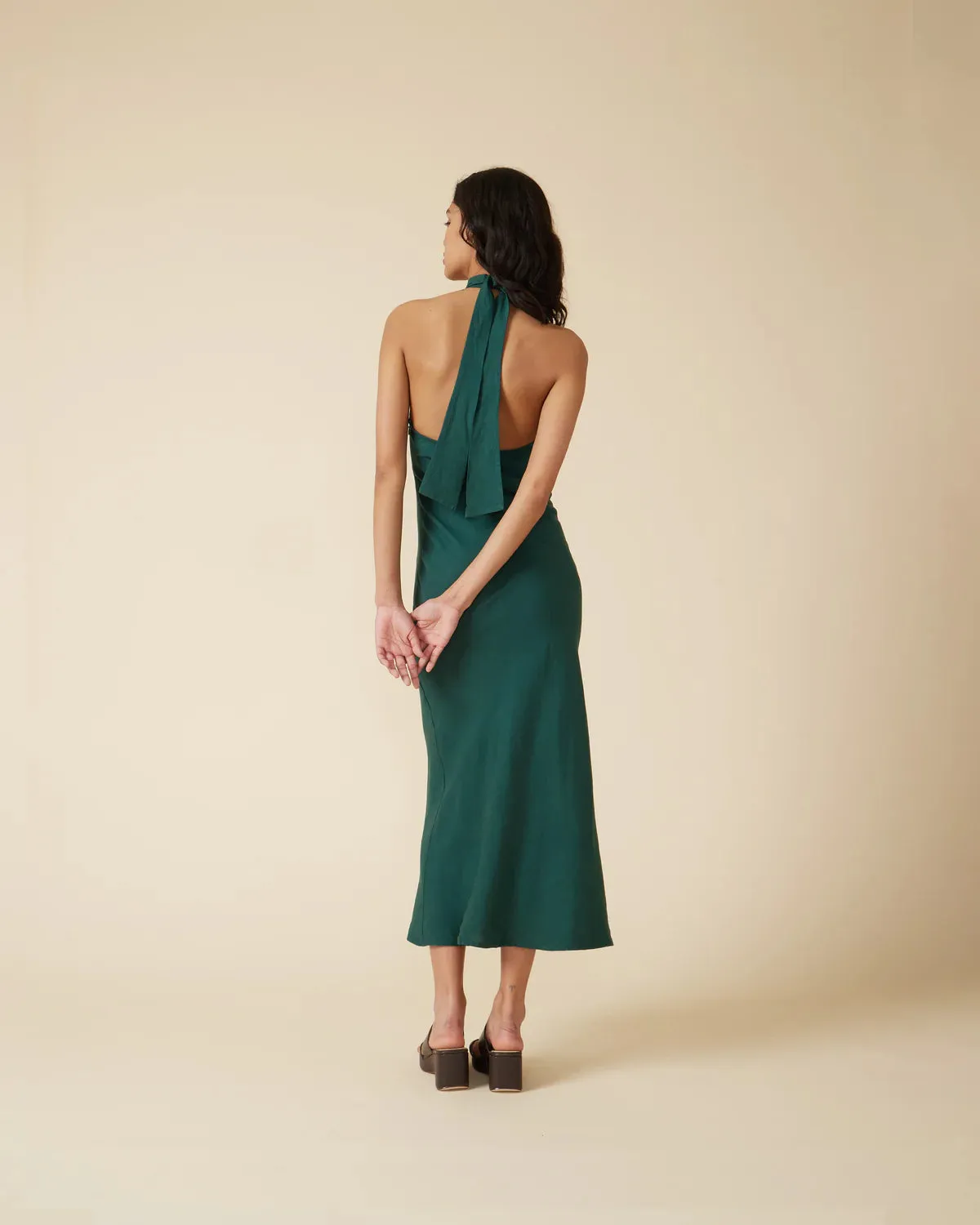 Gigi Linen Halter Dress Emerald