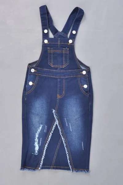 GIRLS Distressed Denim Overalls (DK. Indigo)