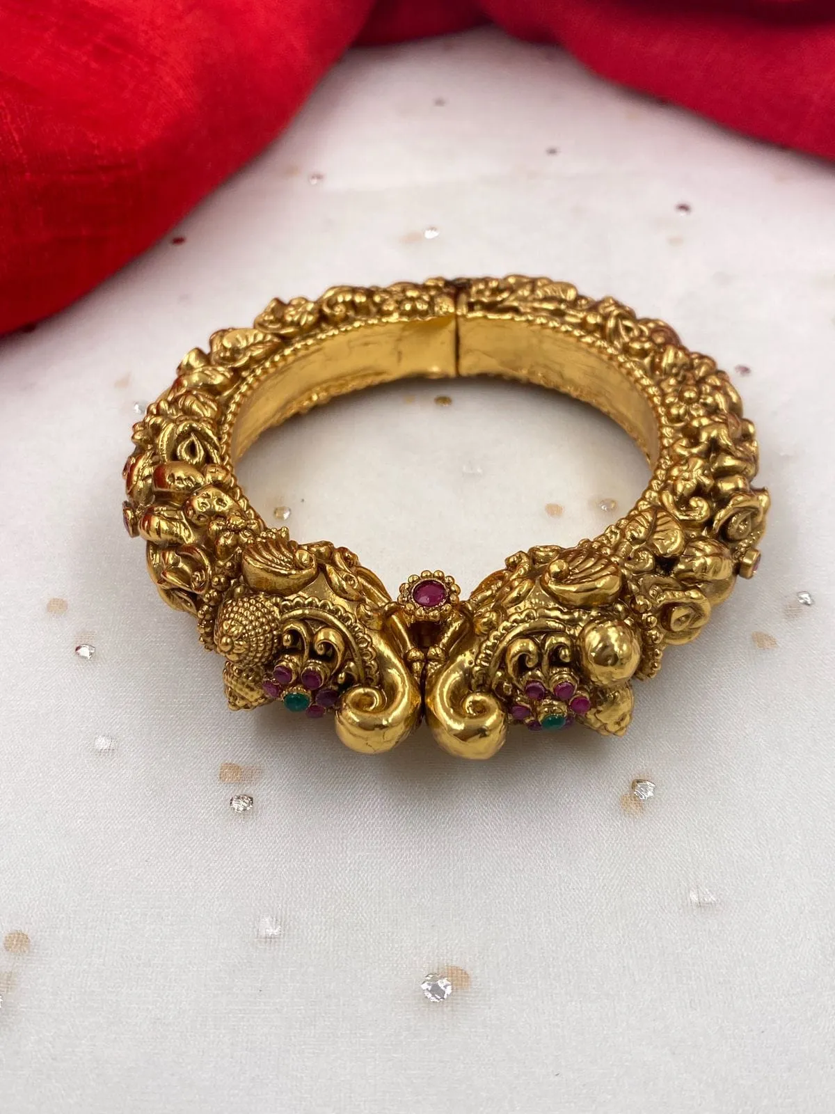 Gold Plated Antique Golden Elephant Head Kada Bangle For Ladies By Gehna Shop