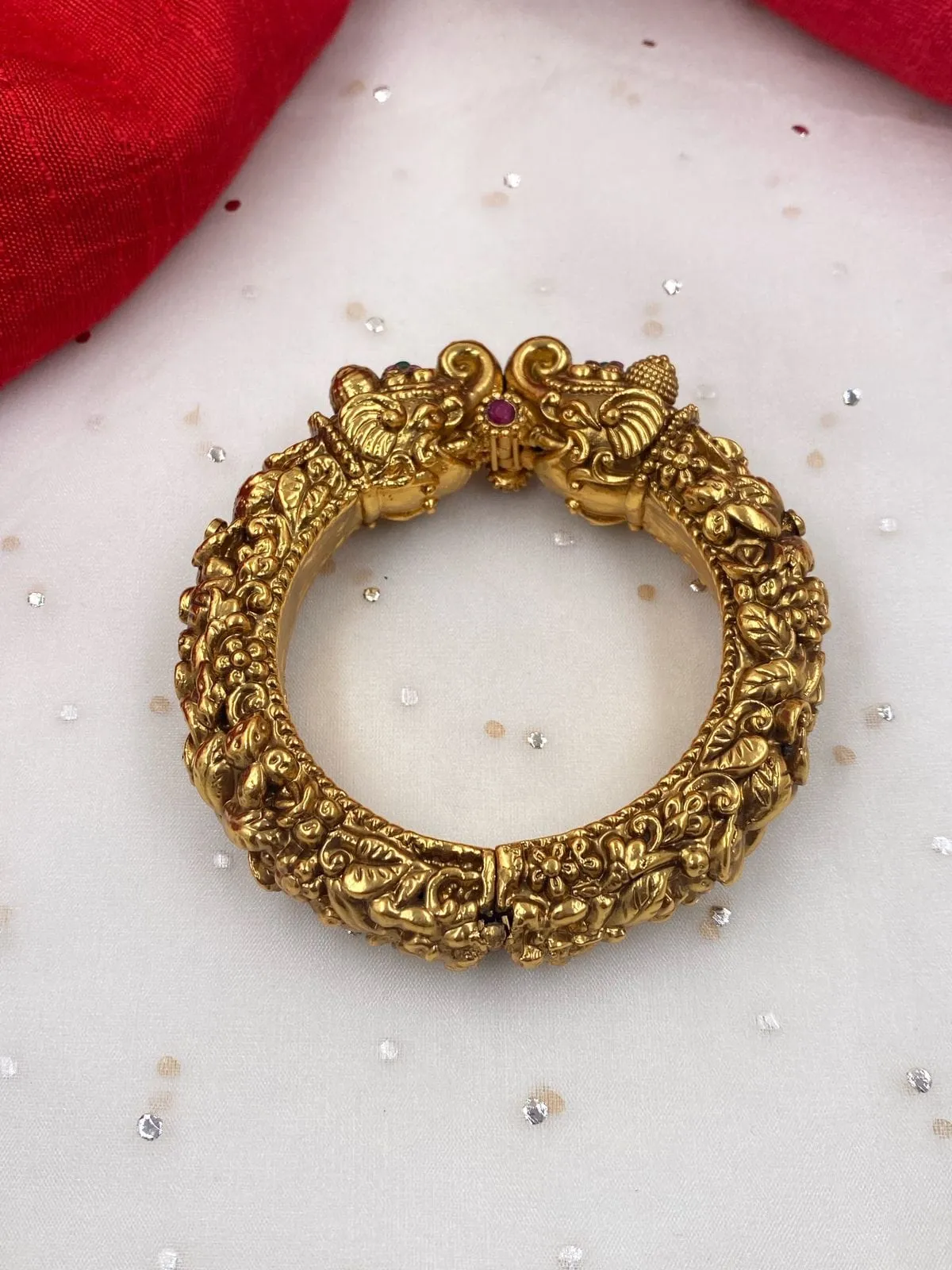 Gold Plated Antique Golden Elephant Head Kada Bangle For Ladies By Gehna Shop