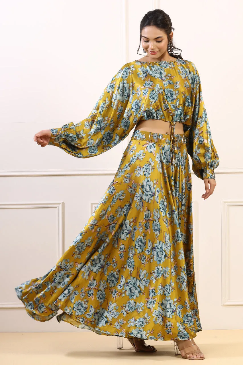 Golden Spice Blooms Satin Co ord Set