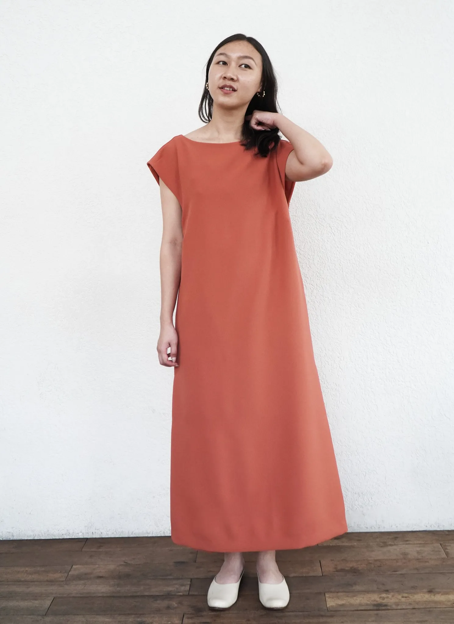 Gourd Cap Sleeve Long Pocket Jumpsuit in Coral / Size S