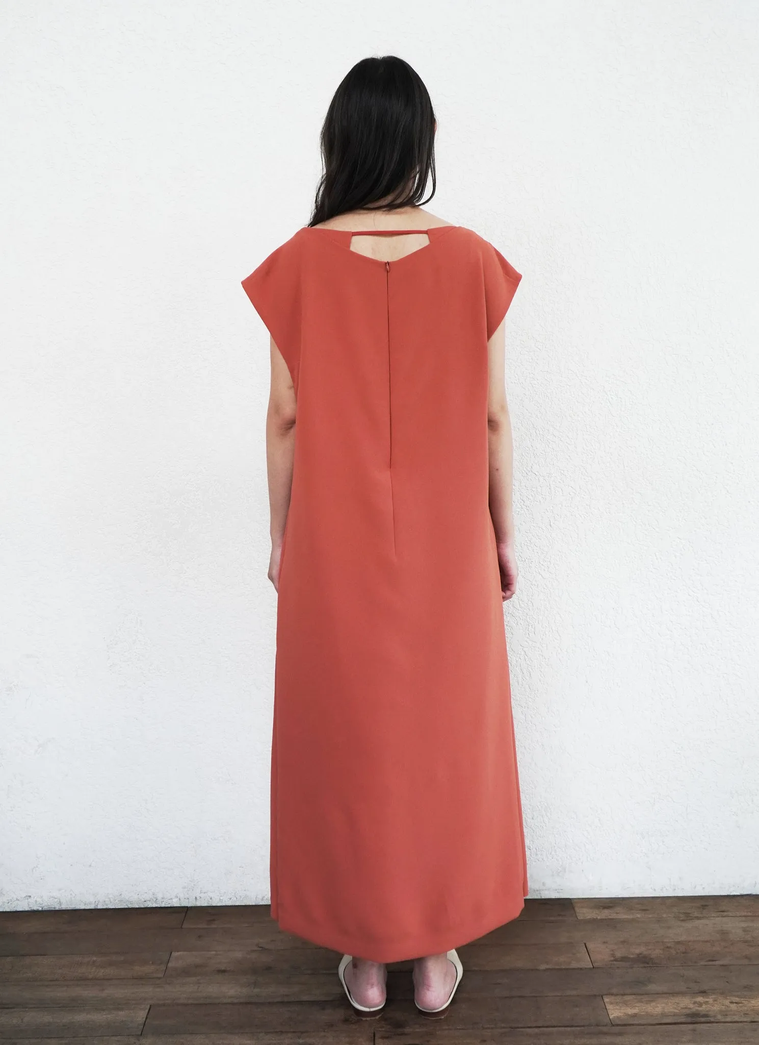 Gourd Cap Sleeve Long Pocket Jumpsuit in Coral / Size S