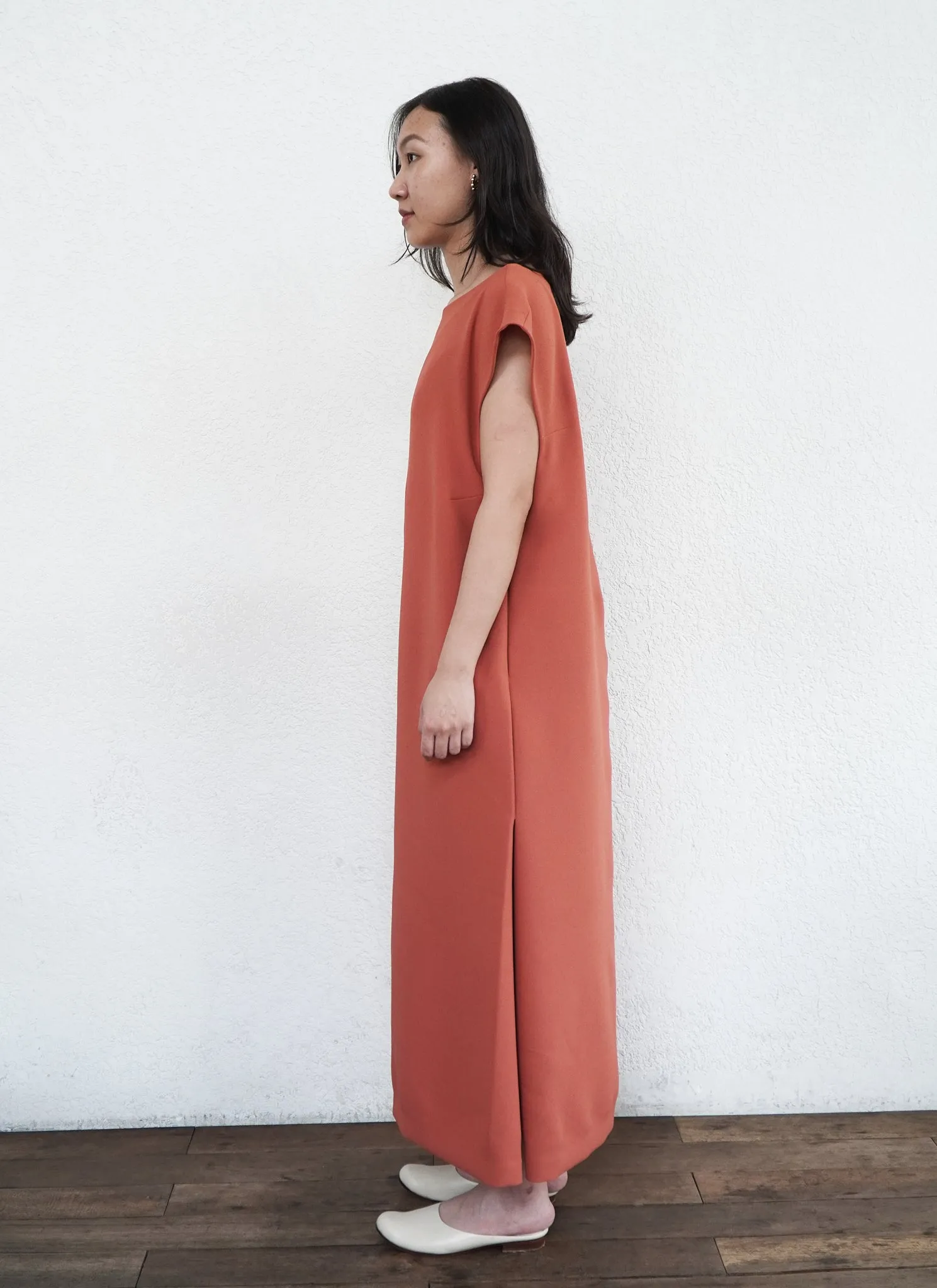 Gourd Cap Sleeve Long Pocket Jumpsuit in Coral / Size S