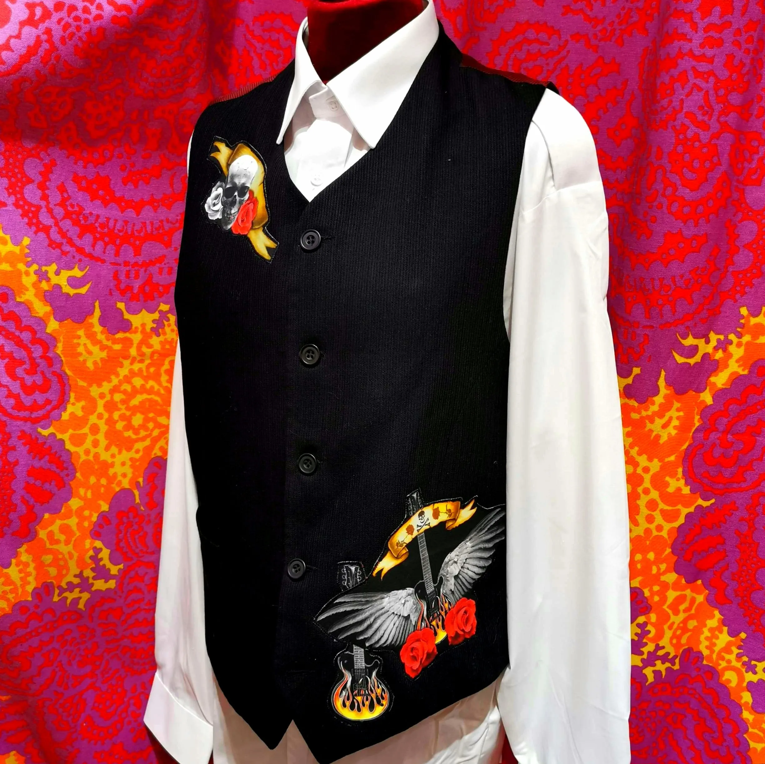 Handmade Hearts and Skulls Guitar Hero Waistcoat