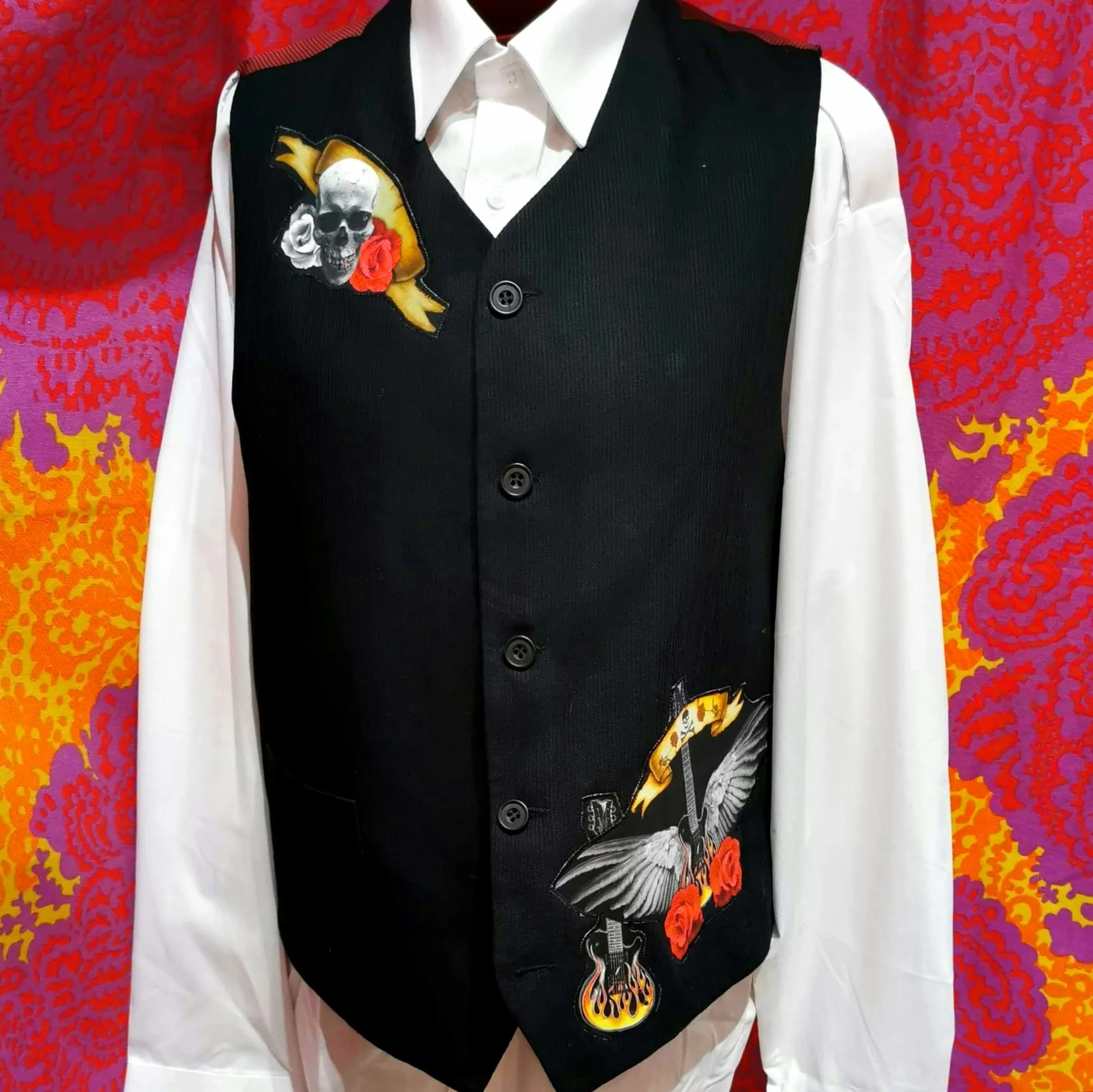 Handmade Hearts and Skulls Guitar Hero Waistcoat