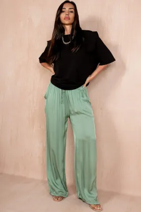 Harlee Sage Satin Trousers