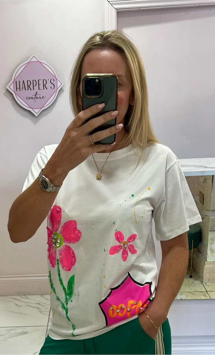 Harriet Bright Embellished Print T Shirt